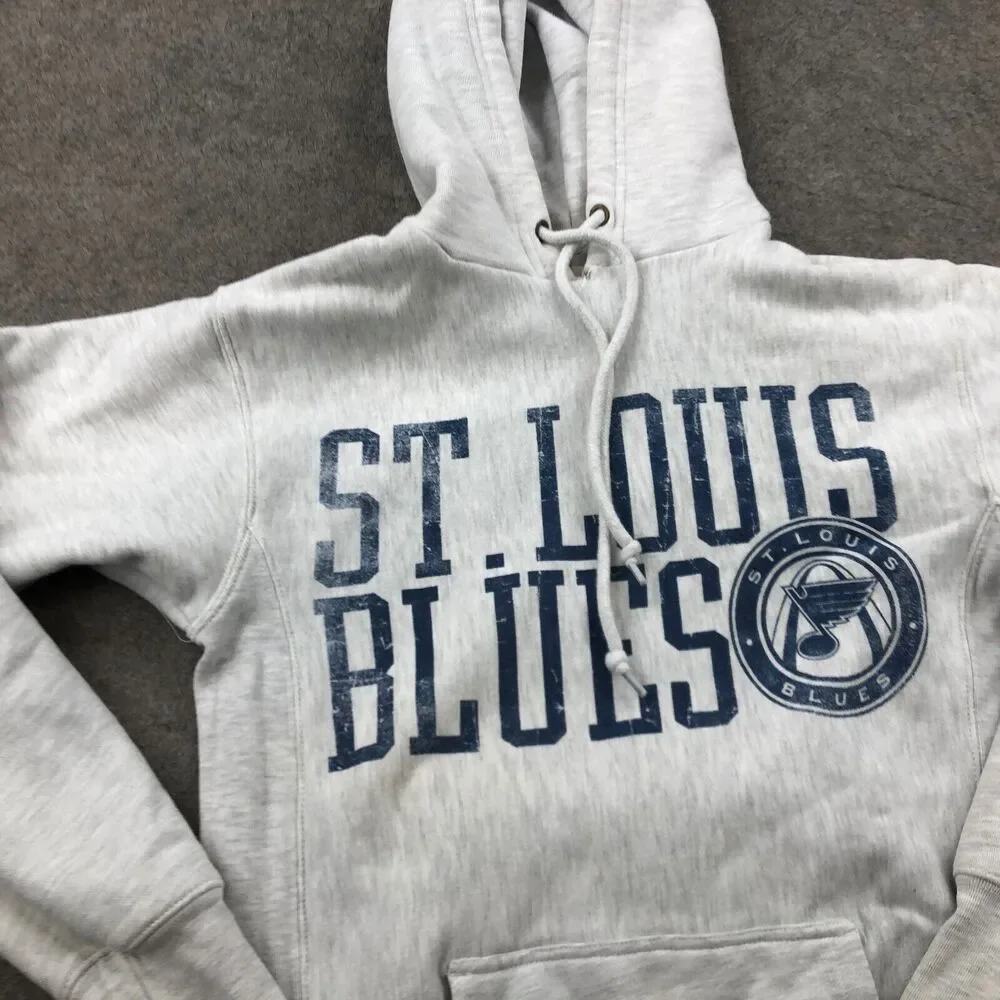 St Louis Blues Hoodie Mens Small Gray Spell Out Logo Sweatshirt Pullover Hockey* - Picture 4 of 15